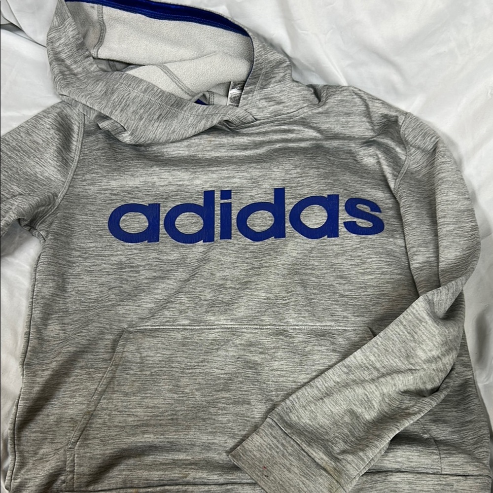 Adidas Gray and Blue Pullover Hoodie Sweatshirt